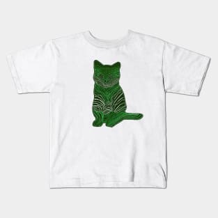 Meow Meow - Monochrome Green Kids T-Shirt